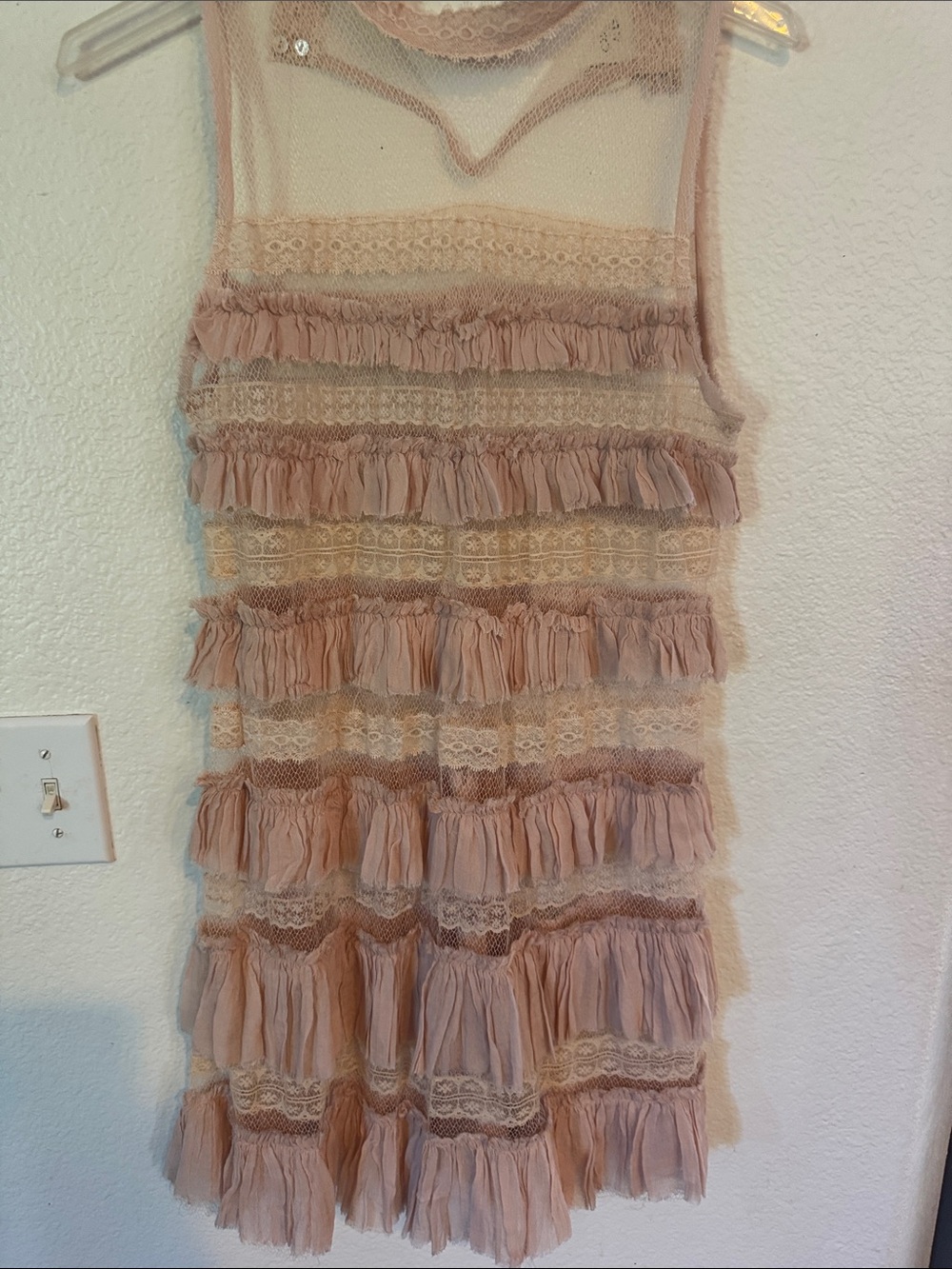 Vintage FP One Blush Tiered Ruffle Lace Sleeveless Dress